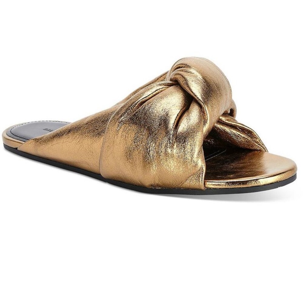 Balenciaga Drapy Gold Leather Slip‎ On Slide Sandals - Picture 9 of 9